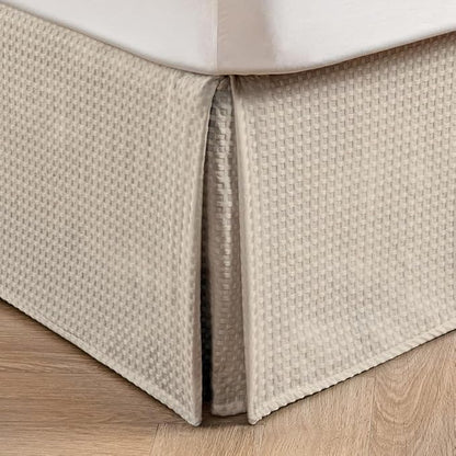 MIYE Pleated Waffle Weave Bed Skirt, Tailored Dust Ruffle 14 Inch Drop Easy Fit, Machine Washable,No Split Corners (Beige, Queen - 14" Drop)