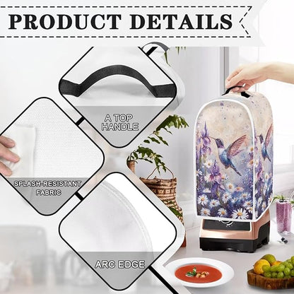 Talayituse Hummingbird Daisy Lavender Print Blender Dust Cover, Fingerprint Protection Cover for Stand Mixer or Coffee Machine, Home Kitchen Appliance Covers for Stain Dust Resistant Supplies
