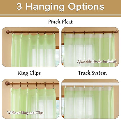 MAIHER Light Green Pinch Pleat Sheer Curtains 120 Inch Length for Living Room Bedroom 10ft Curtains Light Filtering Floor to Ceiling Pleated Drapes with Hooks, Reed Green, 42" W x 120" L, 2 Panels