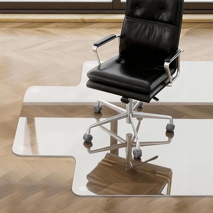 Tempered Glass Chair Mat with Lip, 53" x 45" Heavy-Duty Office Floor Protector for Under-Desk Reach, for Carpet & Hardwood, 1/5" Thick