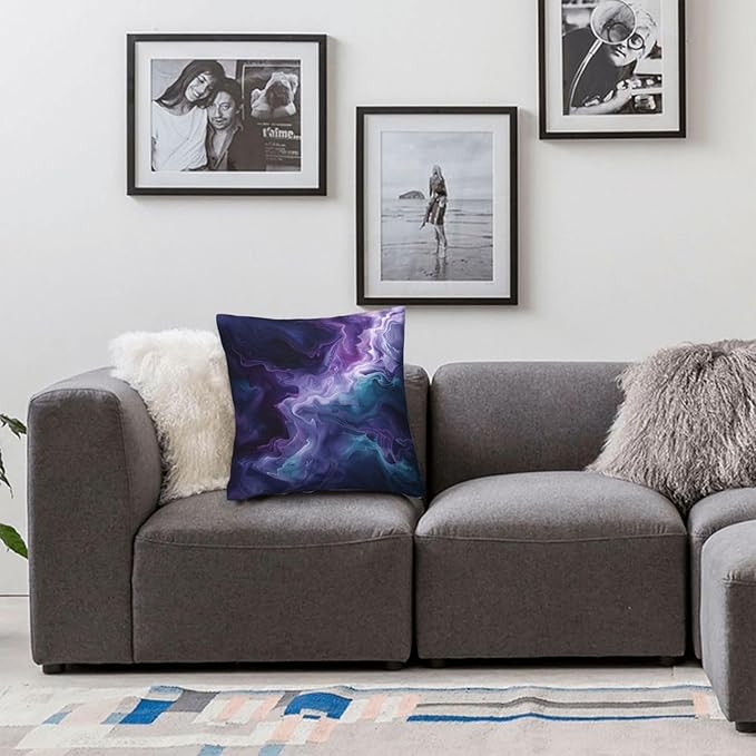 Purple Teal Turquoise Galaxy Nebulous 16x16 inches Throw Pillow Covers Cozy Square Pillowcases Home Decor for Bed Couch Sofa Office Living Room Cushion Covers