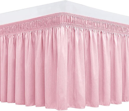 Biscaynebay Wrap Around Bed Skirts for Twin & Twin XL Beds 15" Drop, Pink Adjustable Elastic Dust Ruffles Easy Fit Wrinkle & Fade Resistant Silky Luxurious Fabric Machine Washable