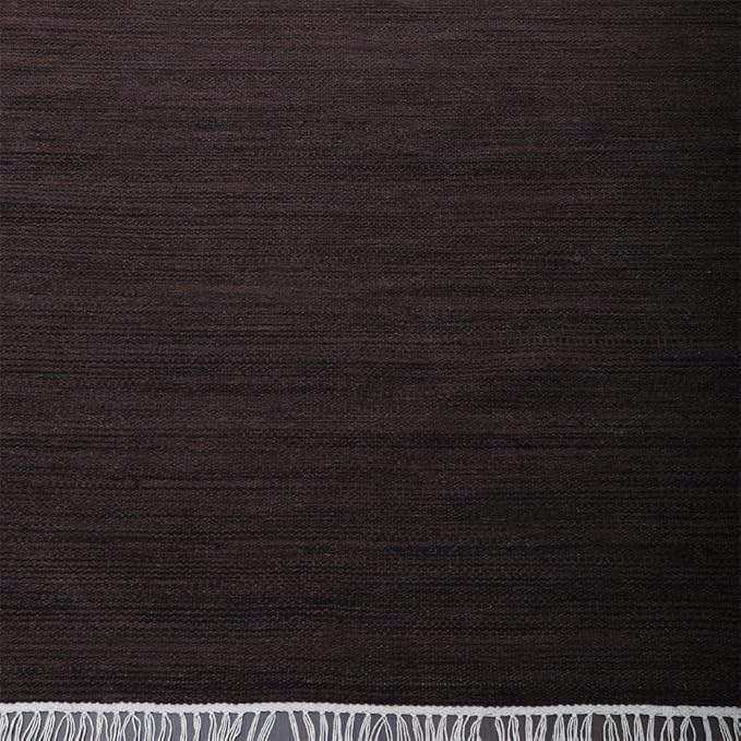 Rugsotic Carpets Hand Woven Flat Weave Kilim Wool ECO-Friendly Area Rugs - 10'x10', Square Shape, Dark Brown Color, Solid Plain Design, Low Pile Handmade Rugs for Living Room, Bed Room (D00111)