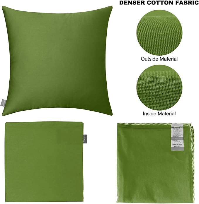 Thmyo 4-Pack 100% Cotton Comfortable Solid Decorative Throw Pillow Case Square Cushion Cover Pillowcase Sublimation Blank Pillow Covers DIY Throw Pillowcase(16x16 inch/ 40x40cm,Olive Green)