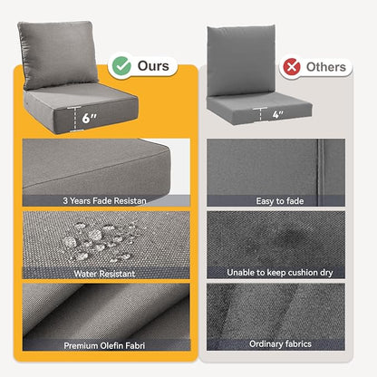 Outdoor Cushion Set for Furniture Patio Furniture, UV Resistant, Water Resistant - 6 Inch Thick Foam Garden Cushions – 22x24 Inch Patio Seat Covers for Chair/Sofa/Couch | Grey | 9-Pack |