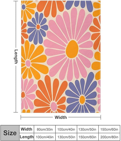 1970s Hippie Floral Throw Blanket, Retro Orange Pink Blue Flower Boho Groovy Daisy Flowers Comfortable Blanket for Couch Sofa Couch Chair 30"x40"