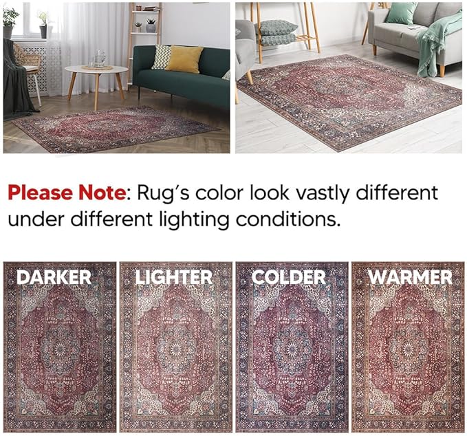 Keen Home Design 9x12 Rug - Machine Washable Area Rug with Non-Slip Backing, Ideal for Living Room, Dining Room, Bedroom - Vintage, Easy Clean, Durable, Low Pile Rug - (9' x 12')