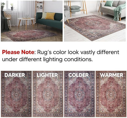 Keen Home Design 9x12 Rug - Machine Washable Area Rug with Non-Slip Backing, Ideal for Living Room, Dining Room, Bedroom - Vintage, Easy Clean, Durable, Low Pile Rug - (9' x 12')