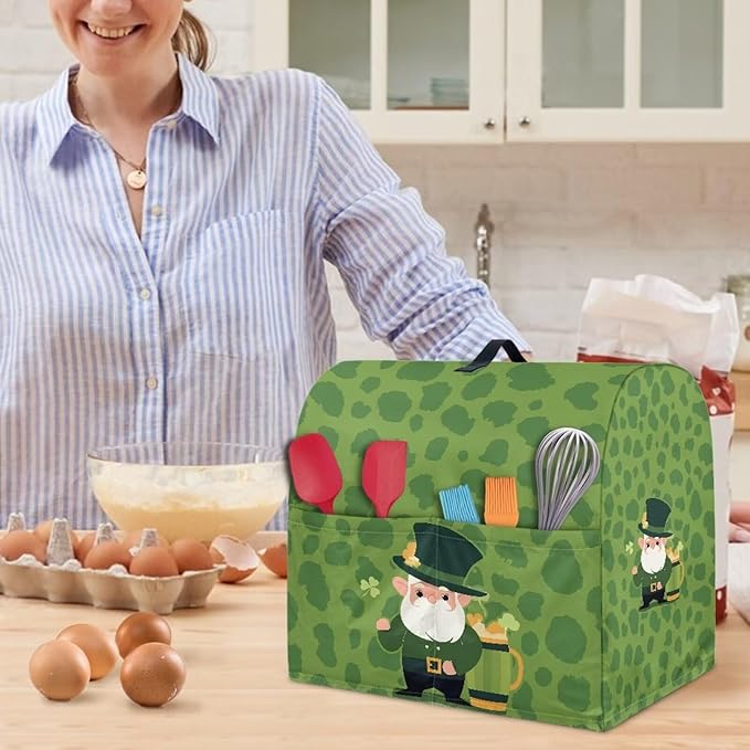 St. Patrick's Day Stand Mixer Covers Kitchen Appliance Dust Covers Protective Compatible with 6-8 Quart Kitchen Aid Stand Mixer Cartoon Gnome Mixer Cover