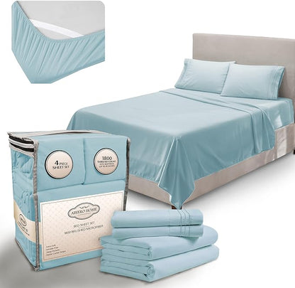 California King Sheet Set - Luxury Hotel Bed Sheet - Soft Cooling Sheets with Elastic Corner Strap - Deep Pocket Microfiber - Bedding Sheets & Pillowcases -4PC (Cal King Size, Light Blue)