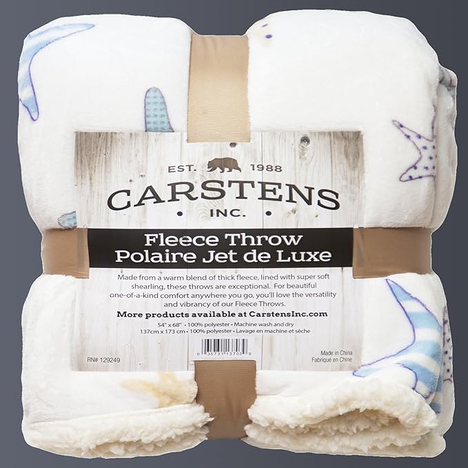 CARSTENS, INC. Ultra Premium Super Soft Plush Sherpa Fleece Oversized Throw Blanket 54" x 68", Starfish Coastal