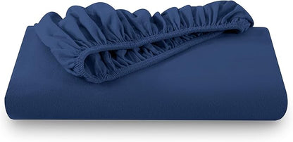 Bare Home Flannel Fitted Bottom Sheet 100% Cotton, Velvety Soft Heavyweight - Double Brushed Flannel - Deep Pocket (King, Dark Blue)