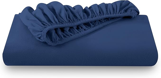 Bare Home Flannel Fitted Bottom Sheet 100% Cotton, Velvety Soft Heavyweight - Double Brushed Flannel - Deep Pocket (Twin, Dark Blue)