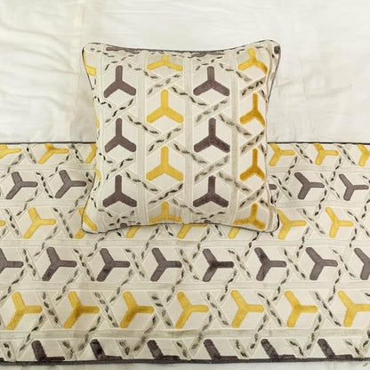 The HomeCentric King/Queen/Twin Grey & Yellow Designer Twin 53"x18" Bed Runner with Pillow Cover, Beaded Bed Scarf on Velvet Fabric - Tripod