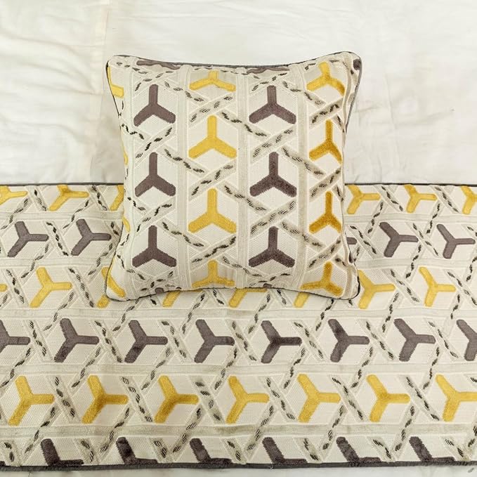 The HomeCentric King/Queen/Twin Grey & Yellow Designer Full 68"x18" Bed Runner Without Pillow Cover, Beaded Bed Scarf on Velvet Fabric - Tripod