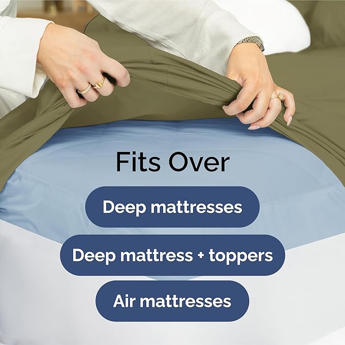Extra Deep Pocket Cal King Sheets - 4 Piece Breathable & Cooling Bed Sheets - Hotel Luxury Sheet Set - Soft, Wrinkle Free & Comfy - Easily Fits Extra Deep Mattresses - Deep Pocket Sage Green Sheets