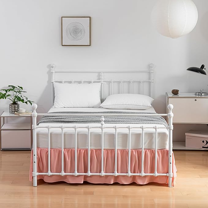 Bed Skirt Queen Size Ruffled Bed Skirts with Split Corners, 16 Inch Drop Dust Ruffle Bed Skirt with Platform,16 Inch, Peach, Queen Size