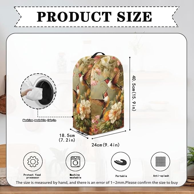 Blender Dust Cover for Kitchen Small Appliance Decor, Vintage Flower Hummingbird Anti Fingerprint Oil-proof Dust Protection Stand Mixer Juicer Soy Milk Machine Covers