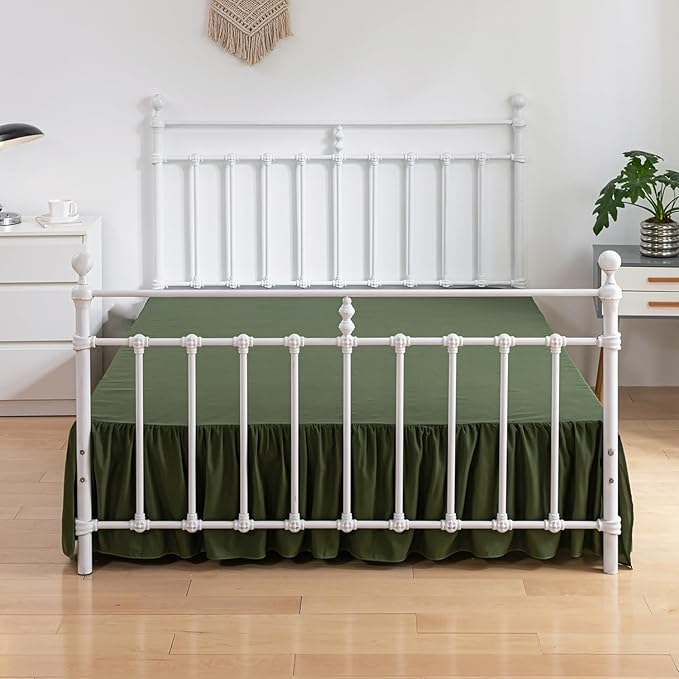 Bed Skirt King Size Ruffled Bed Skirts with Split Corners, 14 Inch Drop Dust Ruffle Bed Skirt with Platform, Green