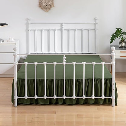Bed Skirt Twin Size Ruffled Bed Skirt with Split Corners, 14 Inch Drop Dust Ruffle Bed Skirt with Platform, Green