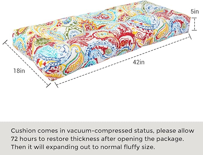 FUNHOME Outdoor Bench Cushion 42 x18 inch with Non-Slip Grips,Water Resistant Porch Swing Cushion,Bench Pillow Pads,Floral Tufted Cushions for Patio Garden Furniture,42" Seat Cushions(Phoenix)