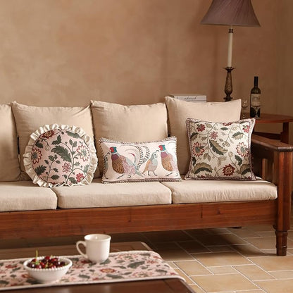 ISAENNE Design Square Pink Floral Linen Throw Pillow Covers 18"x18" Pack of 2, Vintage Country Flowers Pattern Cushion Covers Decor Pillowcases for Bed,Living Room,Outdoor,Car