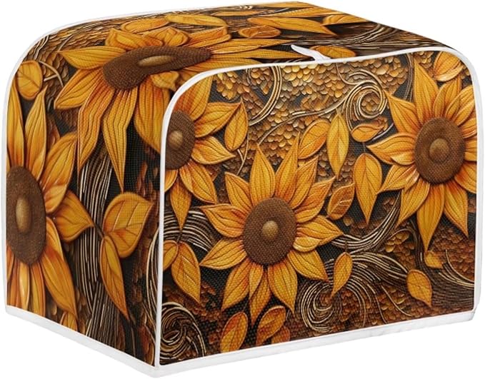 Vintage Sunflowers Printed Toaster Cover, Universal 4 Slice Oven Cover Appliance Cover Toaster, Dustproof Protector Broiler Organizer Bag, Small Kitchen Appliance, BAX-P58-7-AA6-10