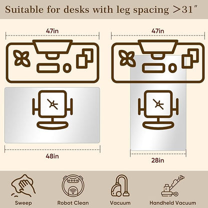 28"x48" Tempered Glass Office Chair Mat for Carpet & Hardwood Floor, 1/6" Thick Clear Floor Protector Desk Chair Mat with Rounded and Polished Edges