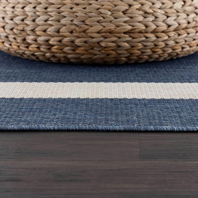 CAMILSON Outdoor Rug 6x9, Modern Outside Rugs for Patios Porches Waterproof Durable Washable Non-Shedding, Easy-to-Clean Indoor Outdoor Area Carpet (6 x 9, Bordered - Blue/White)