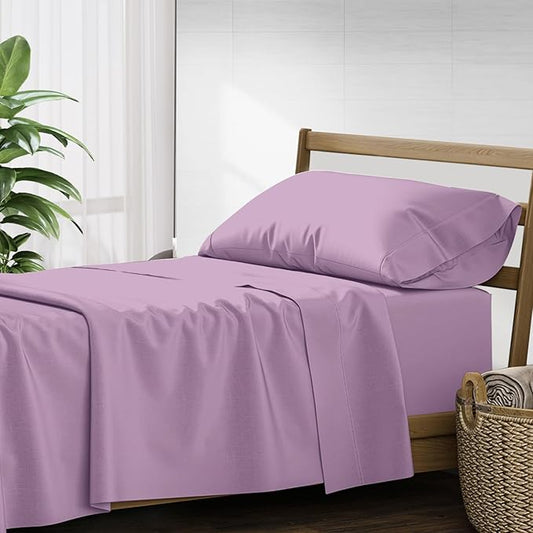 Mayfair Linen 500 Thread Count Twin Cotton Sheets - 3 PC Twin Size Bed Sheet Set Cotton (Plum), Soft, Cooling, Sateen Hotel-Quality 16" Deep Pocket Bedsheet for Hot Sleepers (Fits 18" Mattress)