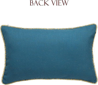 patdrea Designer Rectangle Throw Pillow Covers,Rustic Vintage Blue Linen with Floral Pattern Pillow Cover,Decorative Lumbar Pillowcases Cushion for Bed Living Room Outdoor Car,12"x20"