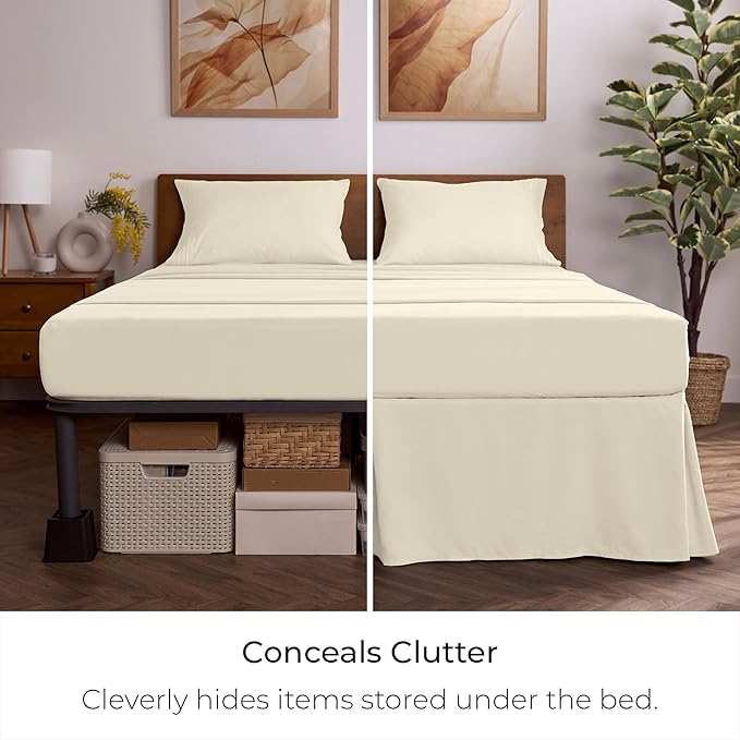 Mellanni Bed Skirt Queen Size - Bed Skirting - 15" Tailored Pleated Dust Ruffle - Hotel Luxury Bedding - Wrinkle, Fade, Stain Resistant - 1 Bedskirt (Queen, Golden Ivory)
