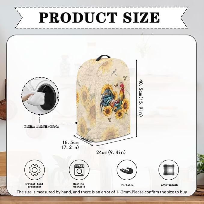 Sunflower Rooster Blender Cover Kitchen Blender Dust Covers with Drawstring Food Processor Dust Covers Stand Mixer Case Coffee Maker Appliance Cover for Home Kitchen Indoor