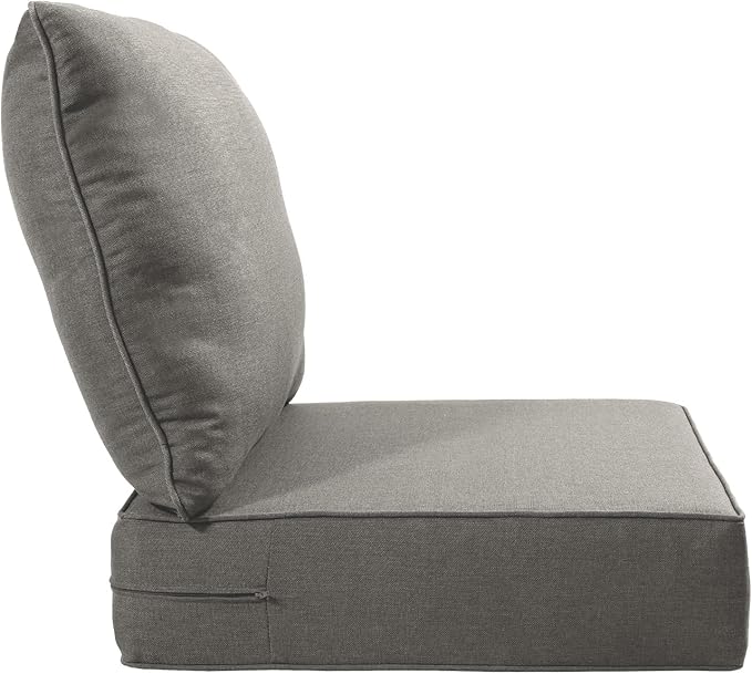 Luxury 22x24/22x25 6-Inch Patio Chair Cushions Set of 3 - Memory Foam Deep Seat Water-Resistant Patio Cushion for Lawn Dining Rocking Swivel Chairs Loveseat 3-Seater Sectional Sofa - Grey
