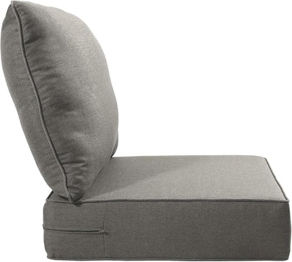 Luxury 22x24/22x25 6-Inch Patio Chair Cushions Set of 3 - Memory Foam Deep Seat Water-Resistant Patio Cushion for Lawn Dining Rocking Swivel Chairs Loveseat 3-Seater Sectional Sofa - Grey