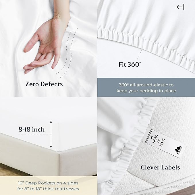 Mayfair Linen 100% Egyptian Cotton 2 Pack Queen Sheet Set - Luxury 500 Thread Count Cotton Sheets Queen Size (8 PC, Dark Grey), Soft, Cooling, Sateen Weave, 16" Deep Pocket Hotel Quality Bed Sheet Set