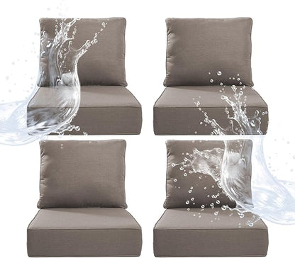 6" Thicker Outdoor Chair Cushion 4 Sets - 24" *24" *6" Waterproof Patio Furniture Cushions with Removable Cover, 28D High Density Sponge Filling Thicken Outdoor Patio Cushions - Grey