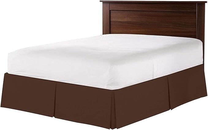 Bed Skirt - 100% Cotton 800 Thread Count Box Pleated Bed Skirt - Luxury Pleated Dust Ruffle, Hotel Quality Modern Bed Skirt, Easy Fit with 12 Inch Tailored Drop, California King, Chocolate