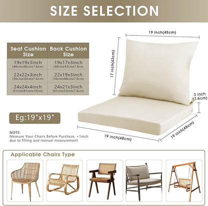 Outdoor Seat Cushion Set 22 x 22 In, Water-Resistant & Fade-Resistan, Patio Furniture Cushions with Removable Cover Deep Seat & Back Cushion with Handle and Adjustable Straps for Chair Sofa,2PC