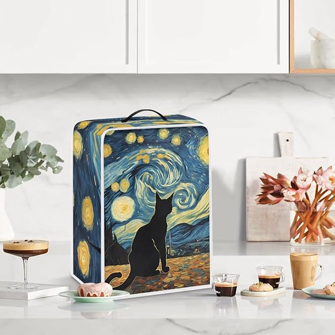 Starry Night Cat Print Coffee Machines Covers - Dust Resistant Protective Covers For Coffee Makers, Blender, Mixer, Juice Machine - Dust Proof, Washable