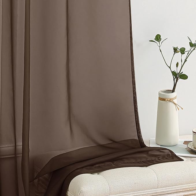 MIULEE Chocolate Brown Sheer Curtains 72 Inches Long 2 Panels, Light Filtering Voile Drapes with Rod Pocket for Bedroom and Living Room Windows