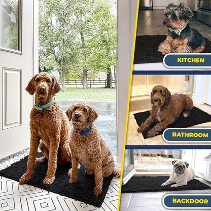 Muddy Mat® Original Dog Door Mat for Muddy Paws, Super Absorbent Microfiber, Non-Slip Washable Pet Rug, Quick Dry Chenille Entryway Carpet, Machine Washable Indoor Outdoor mat, Black 36"x120"