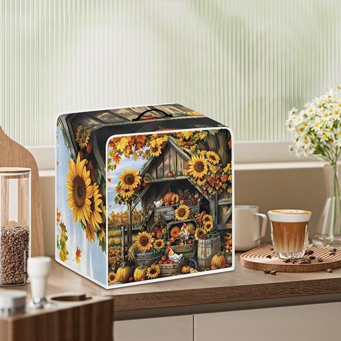 Coffee Maker Cover For Kitchen With Top Handle Waterproof Dust Appliance Cover Suitable For Most Coffee Machine Models Sunflower Chicken Coop Pattern