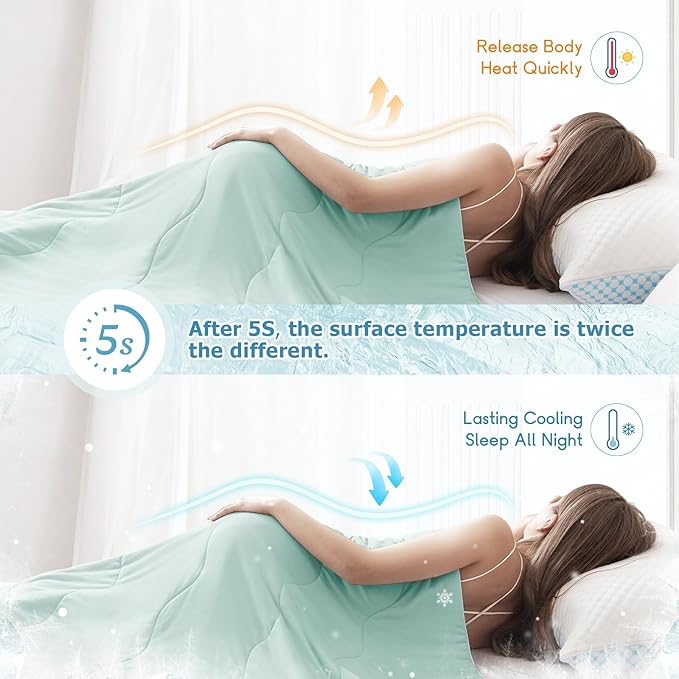 EASELAND Cooling Comforter King, Cold Touch Fabric Absorbs Body Heat, Double-Sided Cool Design Soft Fluffy Cooling Blanket for Night Sweats Hot Sleeper (Green, King(108"x90"))