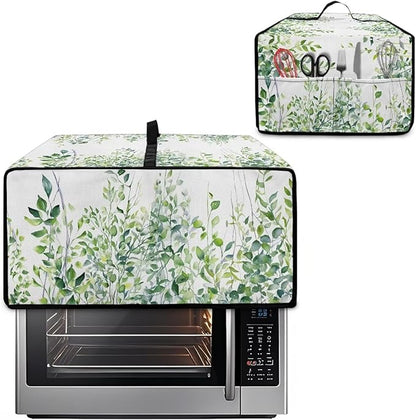 Toaster Oven Dust Cover with Storage Pockets, Dust-Proof Kitchen Appliance Protector for Small Appliances Convection Ovens, L, 18.5 x 22.5 x 13 Inches, Green Leaf White