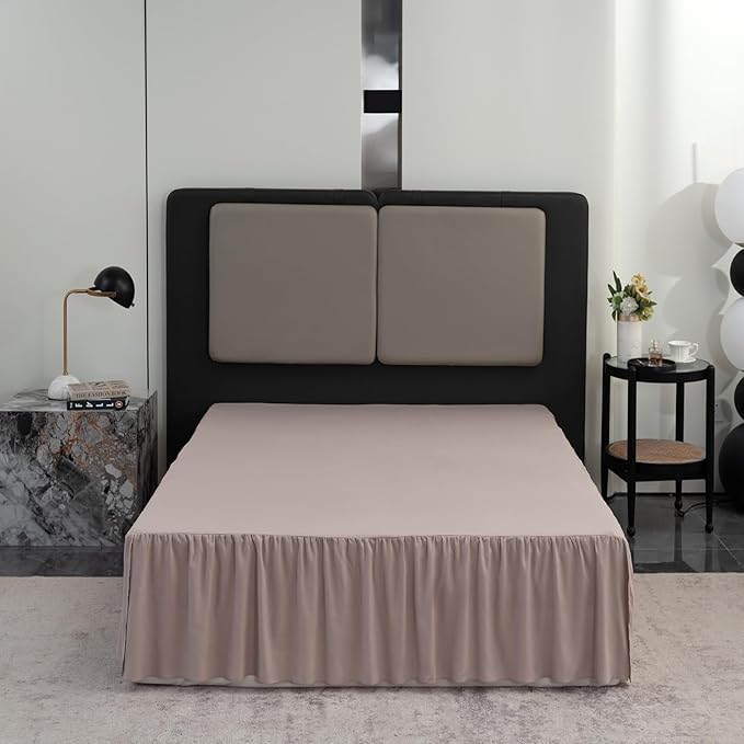 Bed Skirt King Size Ruffled Bed Skirt with Split Corners, 16 Inch Drop Dust Ruffle Bed Skirts with Platform, Khaki