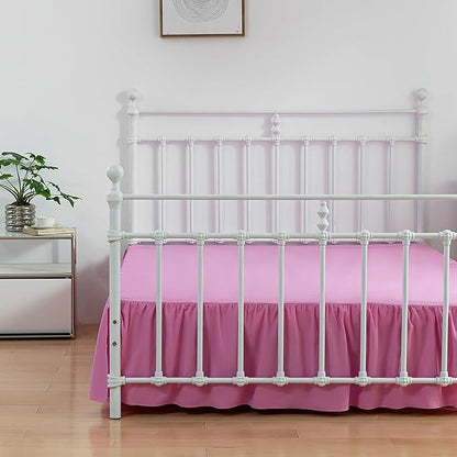 Bed Skirt Queen Size Ruffled Bed Skirt with Split Corners, 14 Inch Drop Dust Ruffle Bed Skirt with Platform, 14 Inch Drop, Pink