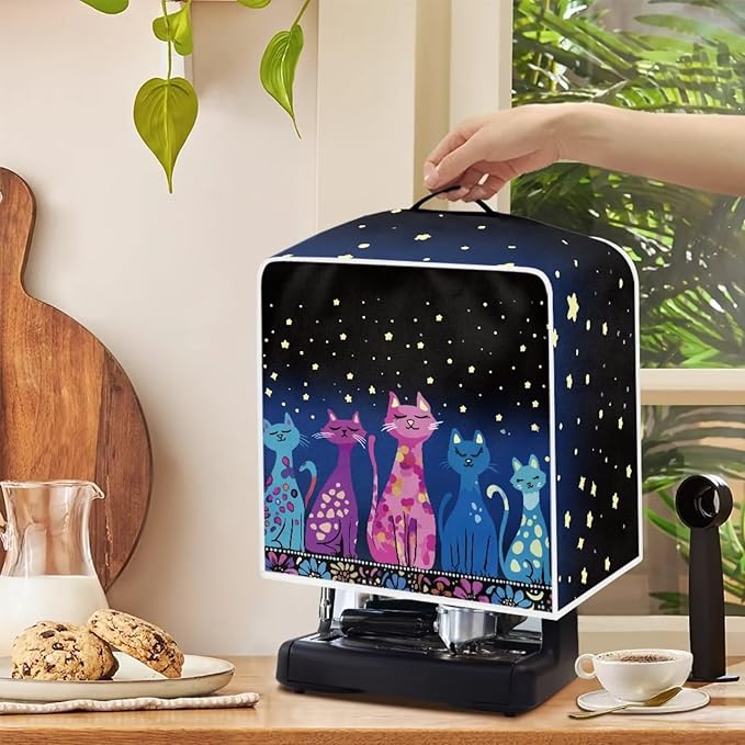 Coffee Maker Cover Dust Cover, Art Washable Dustproof Mixer Protector with Top Handle, Foldable