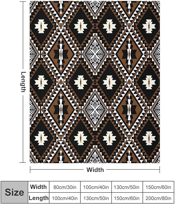 Rustic Western Throw Blanket, Southwestern Bohemian Ethnic Style Native Aztec Pattern Flannel Blanket for Sofa Bed, All Seasons 40"x50"