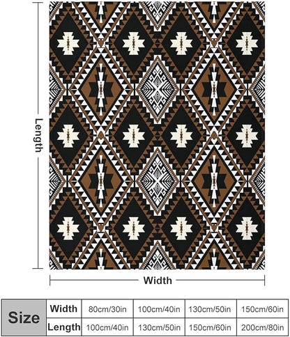 Rustic Western Throw Blanket, Southwestern Bohemian Ethnic Style Native Aztec Pattern Flannel Blanket for Sofa Bed, All Seasons 40"x50"